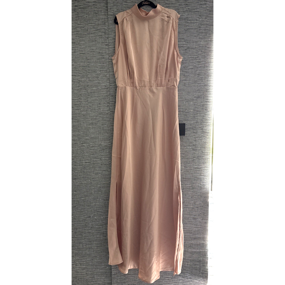 Lulu’s Sleeveless Mock Neck Maxi Dress Gown, Blush, Large